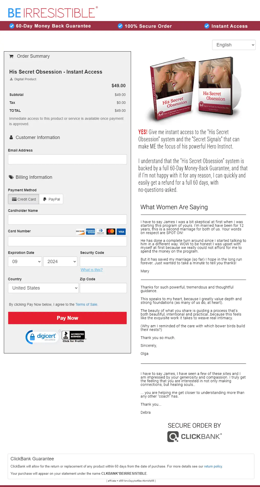 Official His Secret Obsession secure checkout